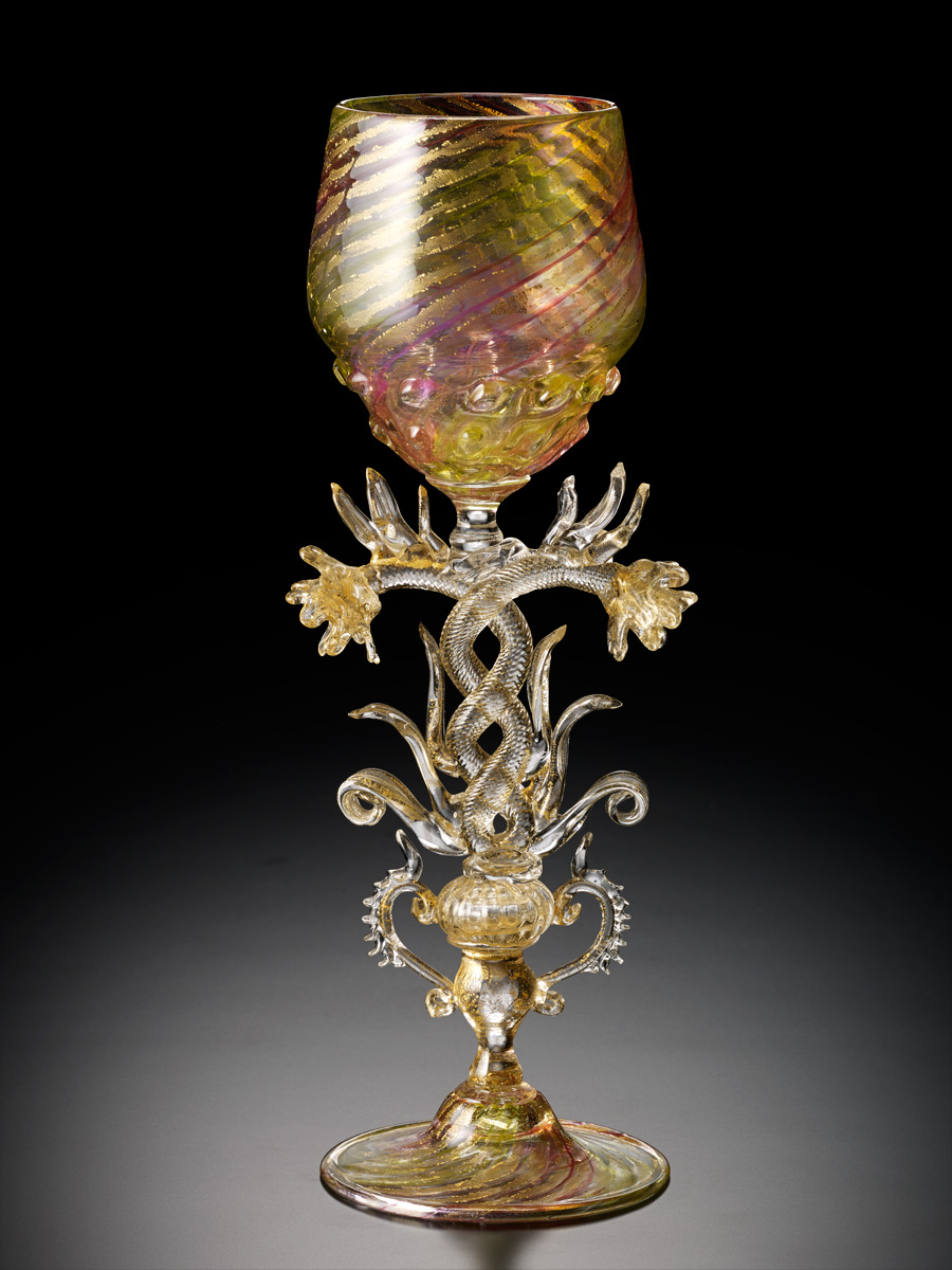 バラ装飾脚ワイングラス （19世紀｜ヴェネチア）